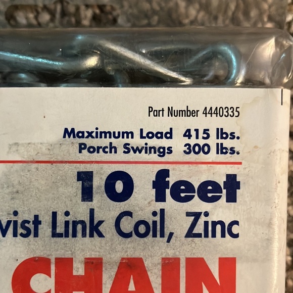 PEERLESS PORCH SWING & GUARD CHAIN 10 ft. 1/0 Twist Link Coil Zinc 415 Lbs. Max. - Picture 2 of 3